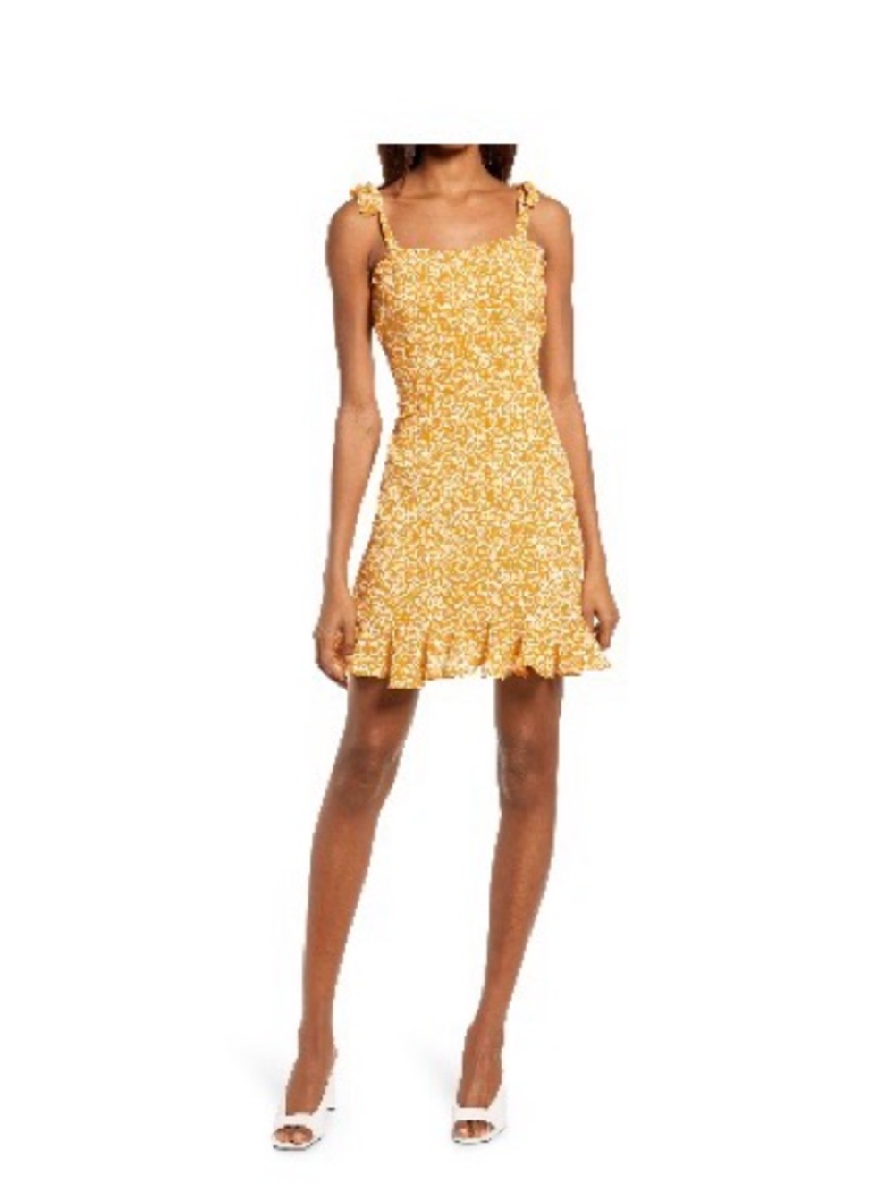 Bardot Yellow Floral Tie-Shoulder Sundress